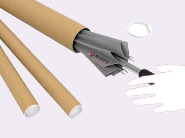 Heavy-duty cylindrical cardboard postal tubes with plastic end caps.